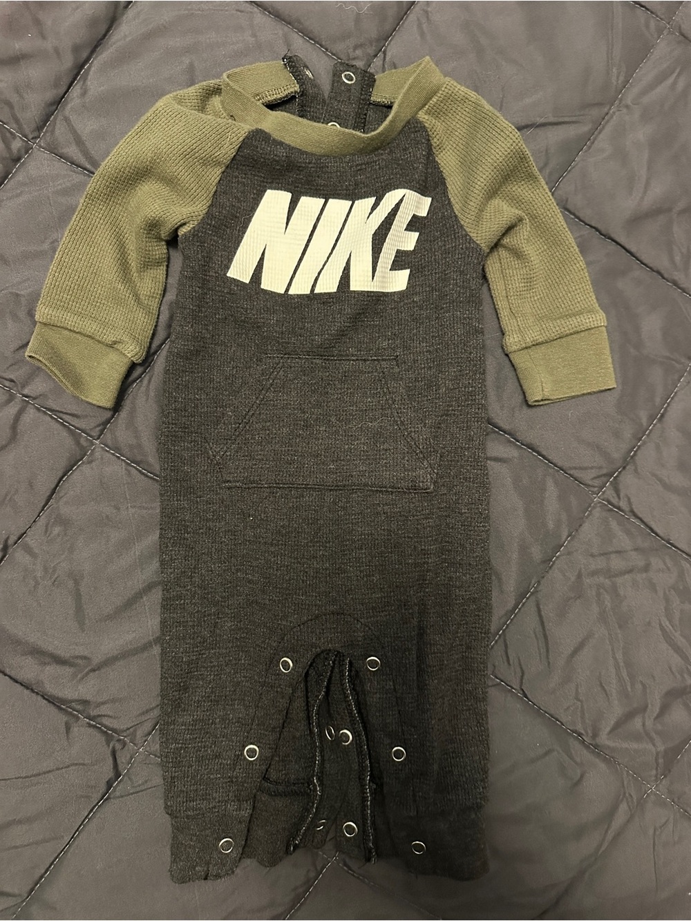 Nike Olive Sleeve & Charcoal One-Piece Footie
